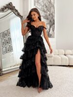 CARMEN-srebrzysta sukienka z wiązaniem