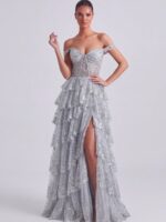 CARMEN-srebrzysta sukienka z wiązaniem