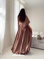 NEMEZIS- beżowa, satynowa suknia asymetryczna