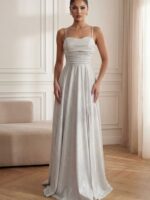 AMANDA- srebrna suknia z wiązanym gorsetem