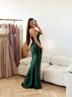 RAQUEL- zielona satynowa sukienka ze zdobieniem