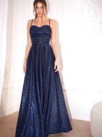 AMANDA- srebrna suknia z wiązanym gorsetem