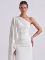 OLIMPIA- asymetryczna, biała suknia,odpinany rękaw