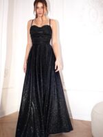 AMANDA- srebrna suknia z wiązanym gorsetem