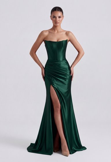 LAUREN- zielona, satynowa suknia maxi COMING SOON