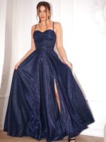 AMANDA- srebrna suknia z wiązanym gorsetem