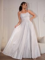 AMANDA- srebrna suknia z wiązanym gorsetem