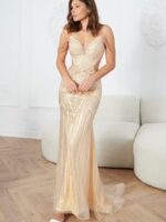JUDITH - zlota zdobiona suknia z wycieciami w talii