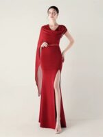 Granatowa, asymetryczna sukienka maxi OSTATNIA