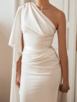 OLIMPIA- asymetryczna, biała suknia,odpinany rękaw