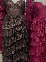 CARMEN-brązowa sukienka z wiązaniem