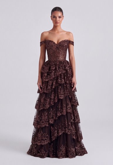 CARMEN-brązowa sukienka z&nbsp;wiązaniem