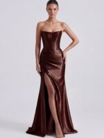 LAUREN- brązowa, satynowa suknia maxi COMING SOON