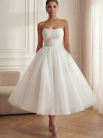 VICTORIA midi- biała, brokatowa SZYCIE NA MIARĘ