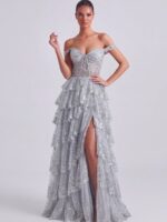 CARMEN-srebrzysta sukienka z wiązaniem