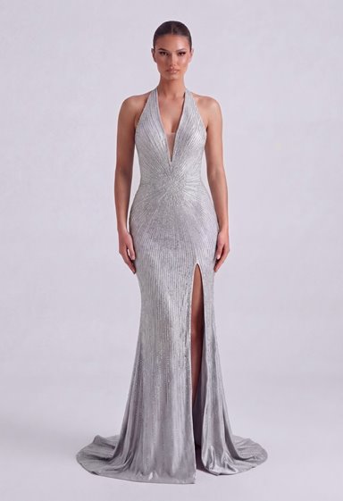 VALENTINA- srebrna, zdobiona sukienka PRE-ORDER