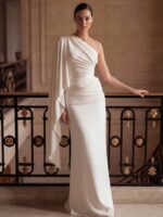 OLIMPIA- asymetryczna, biała suknia,odpinany rękaw